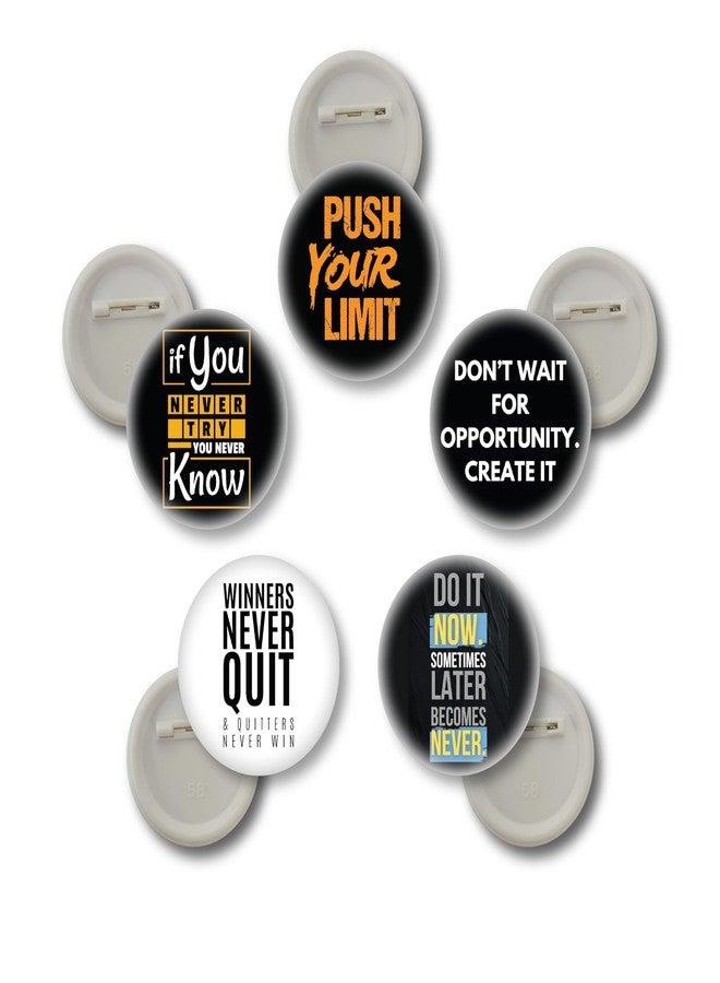 D2C 58mm Motivational Power Quotes Button Badges Pack of 5 Gloss Finish Inspirational Pin-Back Buttons for Bags Jackets T-Shirts - Image 1